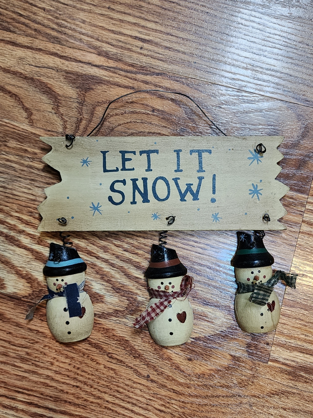 Let It Snow! Cream Snowman Hanging Sign - Home Holiday Decor